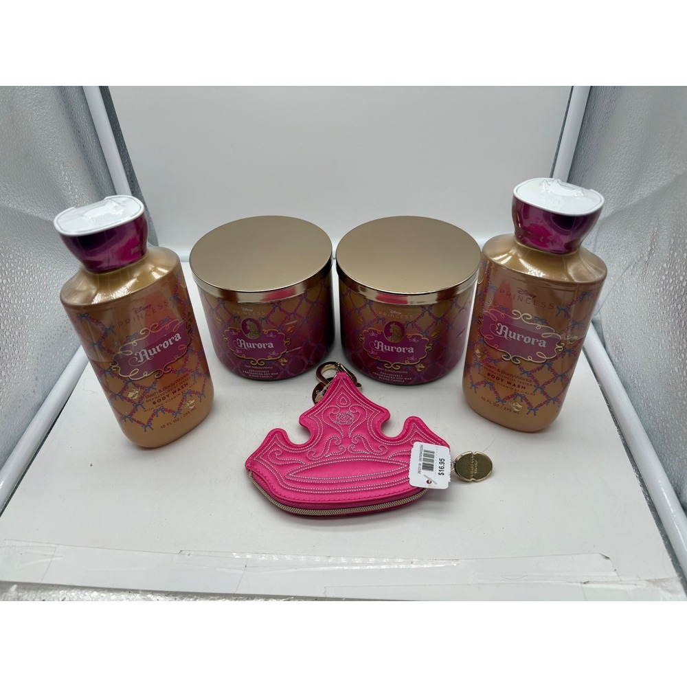 Bath Body Works Disney Princess AURORA 5pc Gift Set 3-Wick Candles Wash
